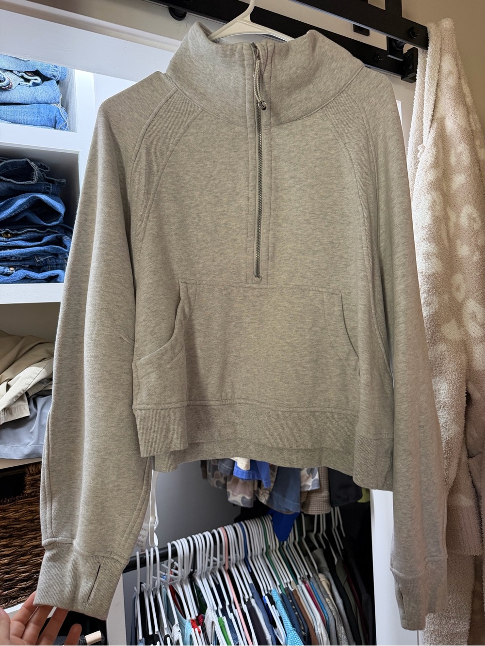 lululemon athletica Light Gray Half-Zip Cowl Pullover